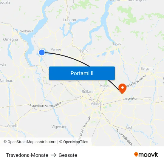 Travedona-Monate to Gessate map