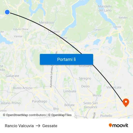 Rancio Valcuvia to Gessate map