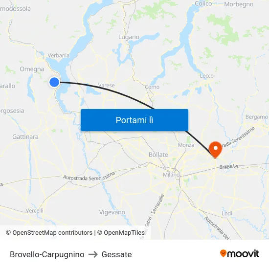 Brovello-Carpugnino to Gessate map