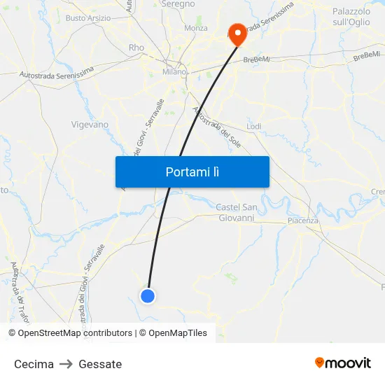 Cecima to Gessate map