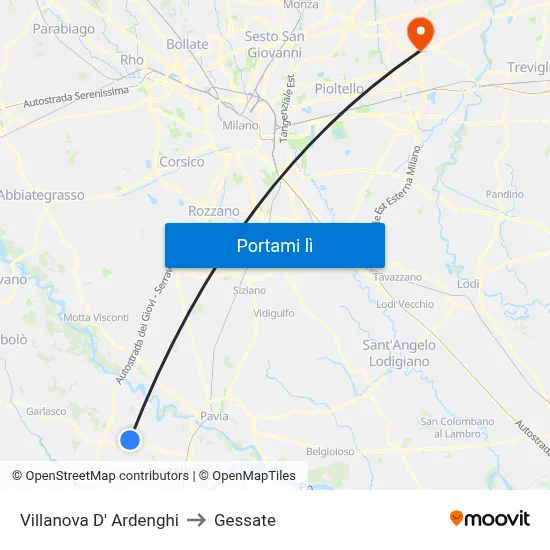 Villanova D' Ardenghi to Gessate map