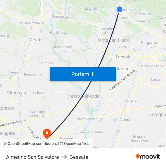 Almenno San Salvatore to Gessate map