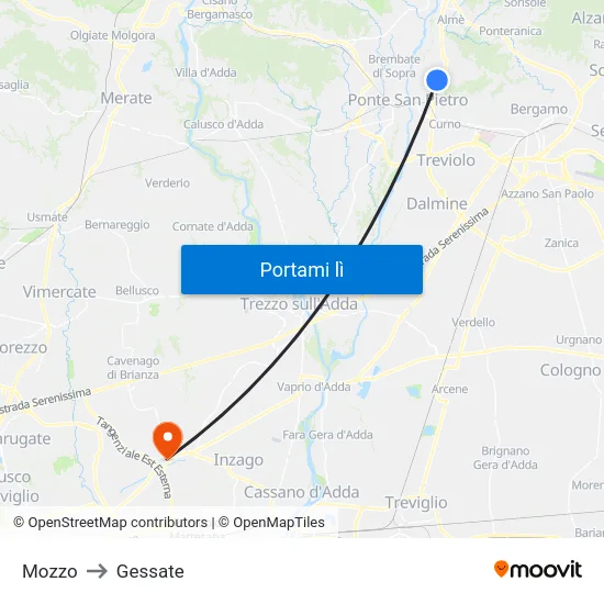 Mozzo to Gessate map