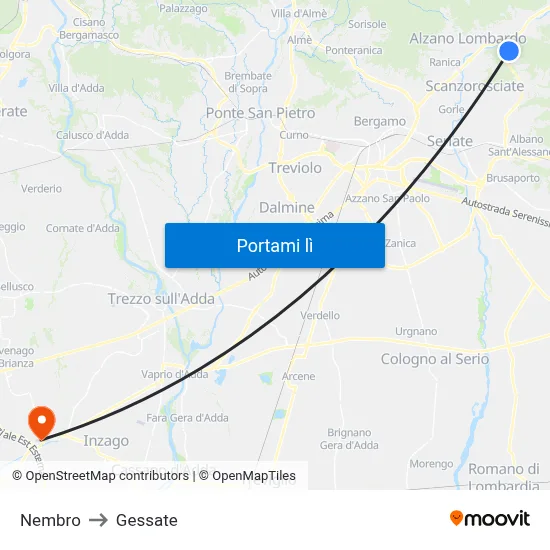 Nembro to Gessate map
