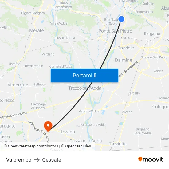 Valbrembo to Gessate map