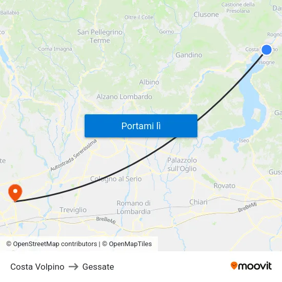 Costa Volpino to Gessate map