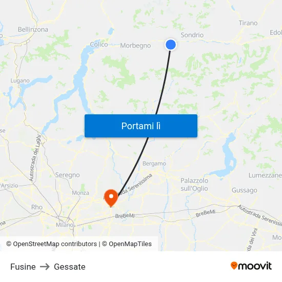 Fusine to Gessate map