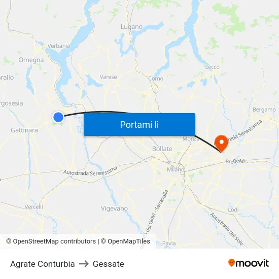 Agrate Conturbia to Gessate map