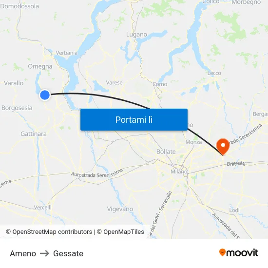 Ameno to Gessate map