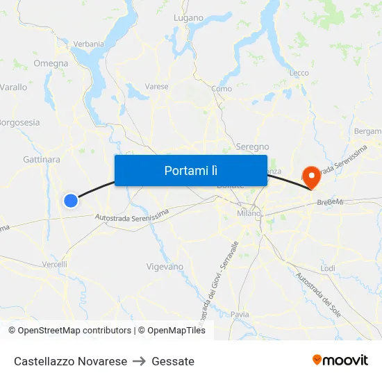 Castellazzo Novarese to Gessate map