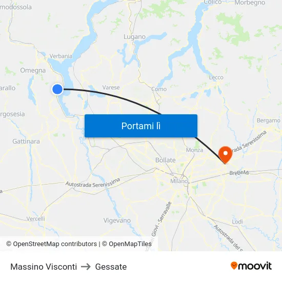 Massino Visconti to Gessate map