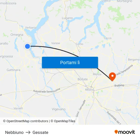 Nebbiuno to Gessate map