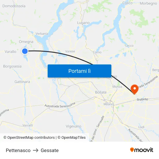 Pettenasco to Gessate map