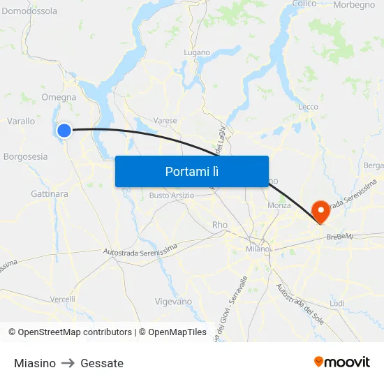 Miasino to Gessate map