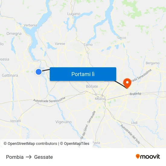 Pombia to Gessate map