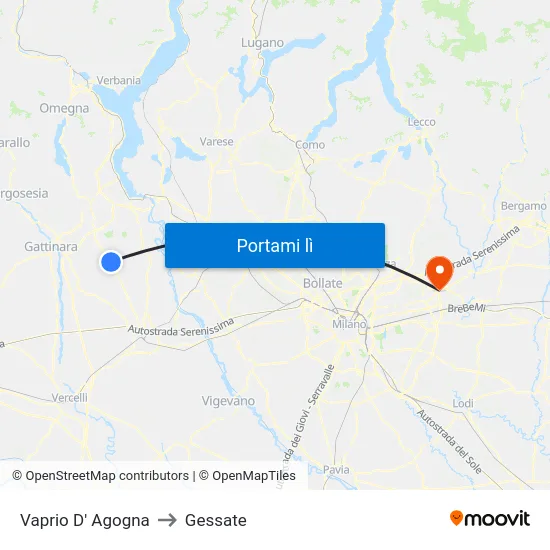 Vaprio D' Agogna to Gessate map
