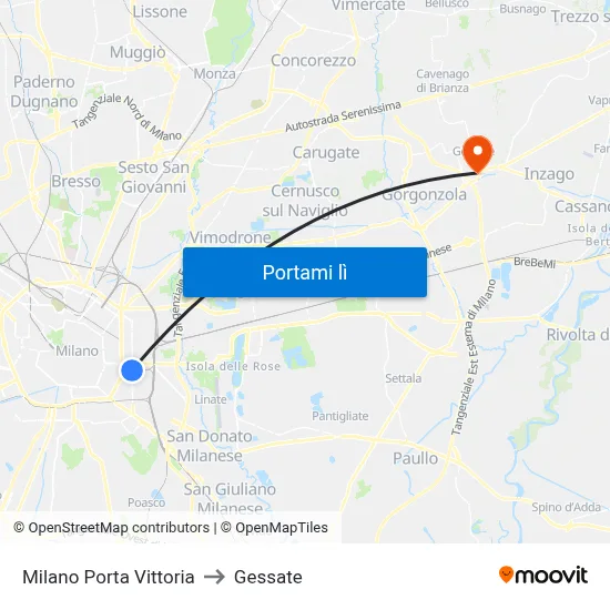 Milano Porta Vittoria to Gessate map