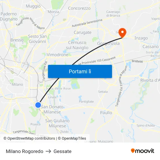 Milano Rogoredo to Gessate map