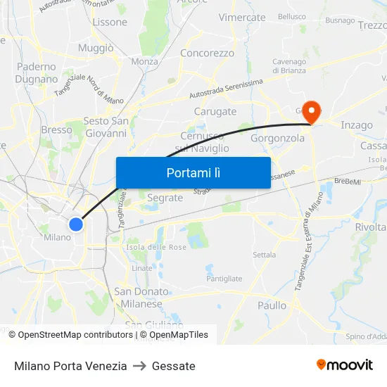 Milano Porta Venezia to Gessate map