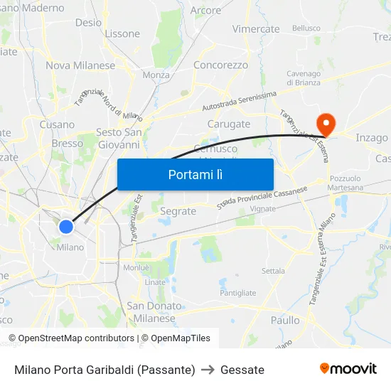 Milano Porta Garibaldi (Passante) to Gessate map