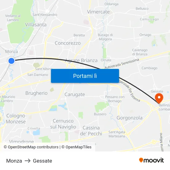 Monza to Gessate map