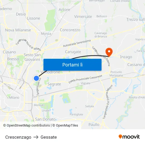 Crescenzago to Gessate map