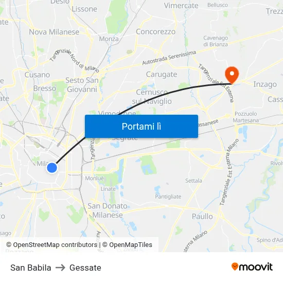 San Babila to Gessate map