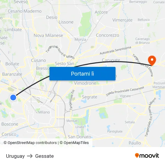 Uruguay to Gessate map