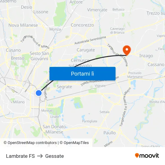 Lambrate FS to Gessate map