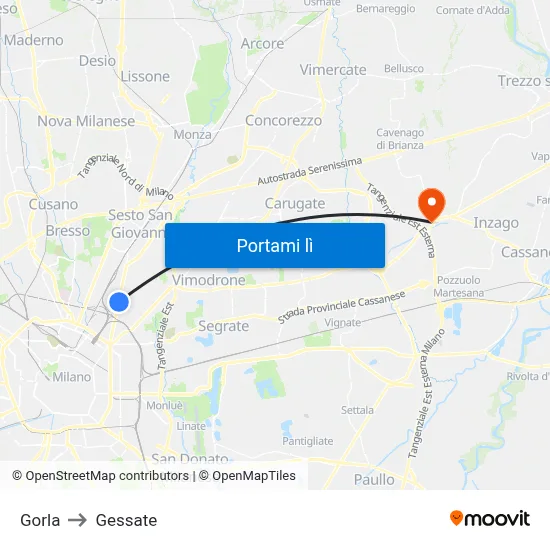 Gorla to Gessate map