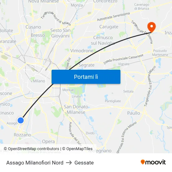 Assago Milanofiori Nord to Gessate map