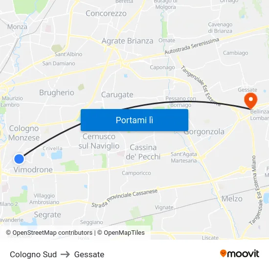 Cologno Sud to Gessate map