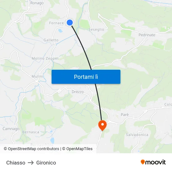 Chiasso to Gironico map