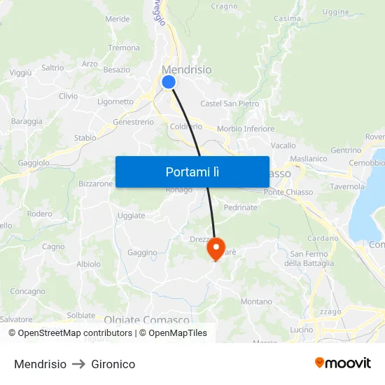 Mendrisio to Gironico map