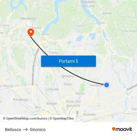 Bellusco to Gironico map