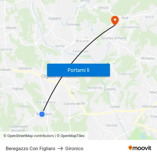 Beregazzo Con Figliaro to Gironico map