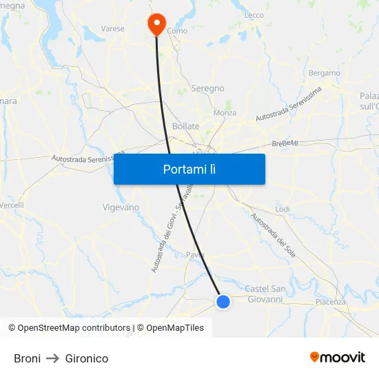 Broni to Gironico map
