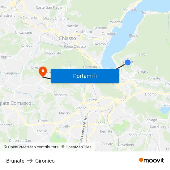 Brunate to Gironico map