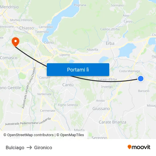 Bulciago to Gironico map