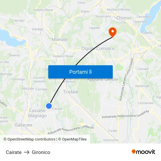 Cairate to Gironico map