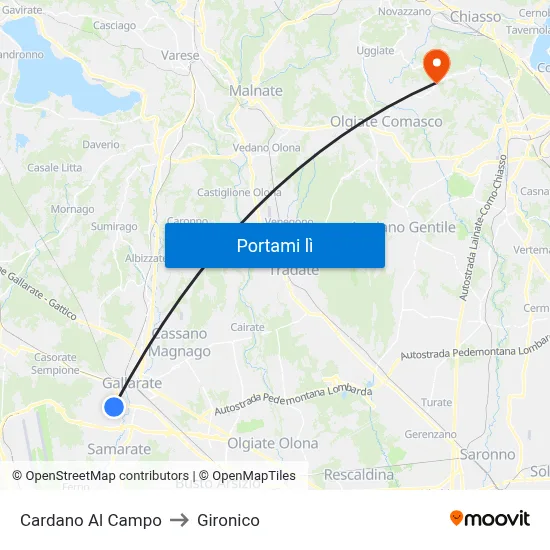 Cardano Al Campo to Gironico map