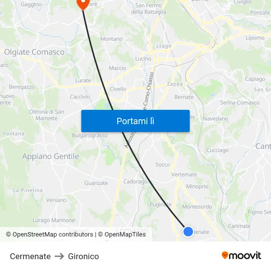 Cermenate to Gironico map