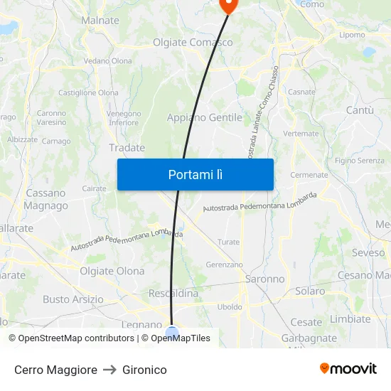 Cerro Maggiore to Gironico map
