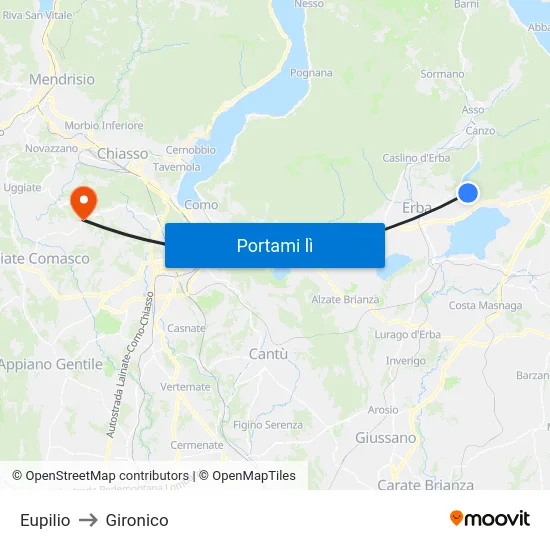 Eupilio to Gironico map