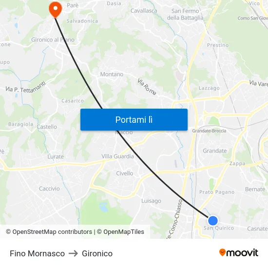Fino Mornasco to Gironico map