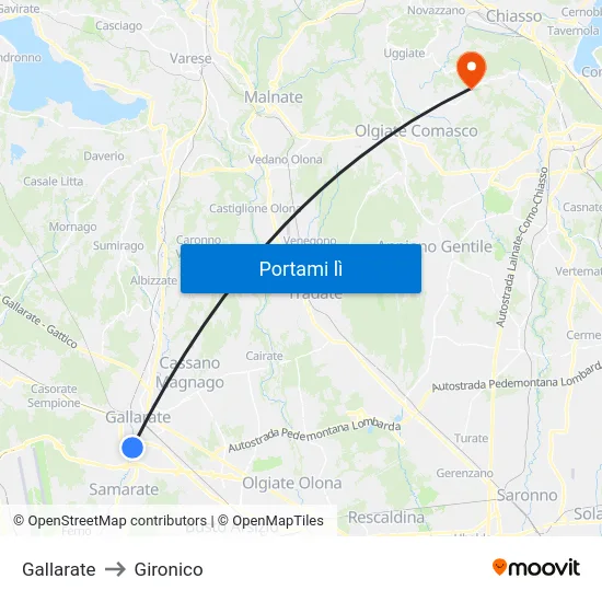 Gallarate to Gironico map