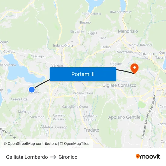 Galliate Lombardo to Gironico map