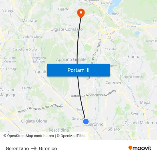 Gerenzano to Gironico map