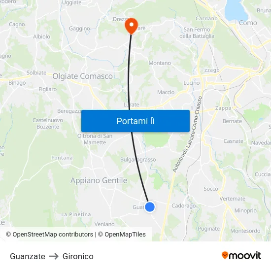 Guanzate to Gironico map