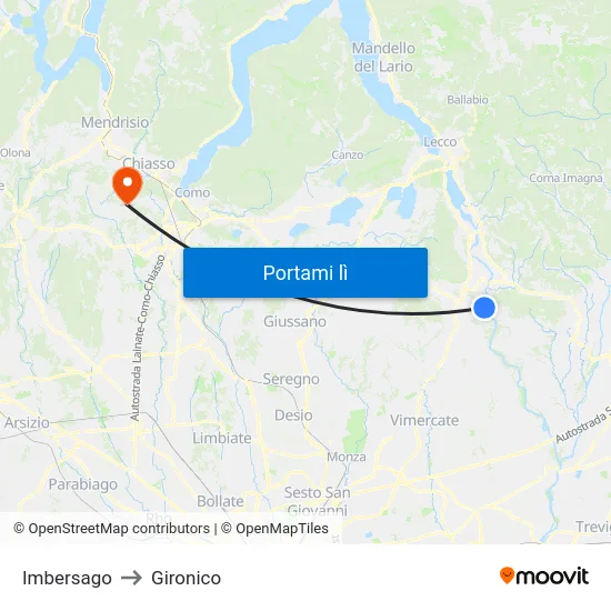 Imbersago to Gironico map